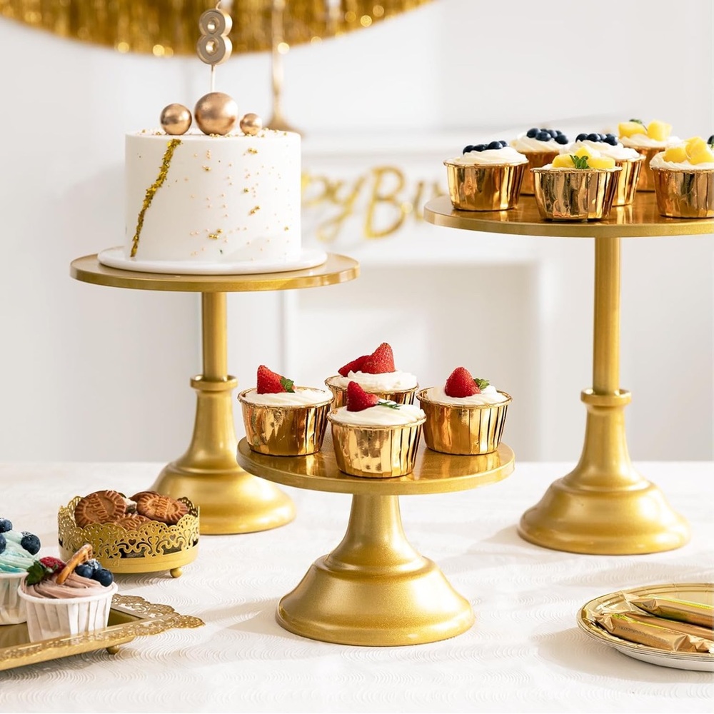 (NEW) 3 Gold Metal Cake Stands Set (8/10/12")/ Birthday / Wedding
